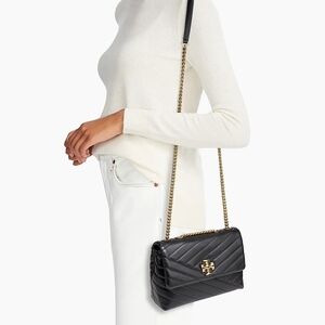 Tory Burch Black Quilted Leather Shoulder Bag with Gold Chain
